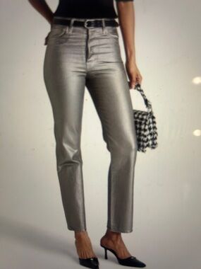 Veronica Beard womens Metallic Silver high rise 27 gunmetal